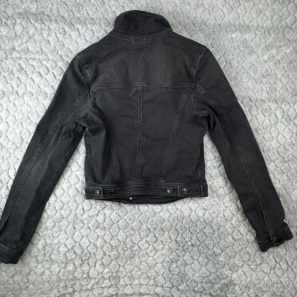 Guess Black Denim Jacket Button-Up Biker Multiple Pockets Womens‎ Size S - Picture 3 of 11